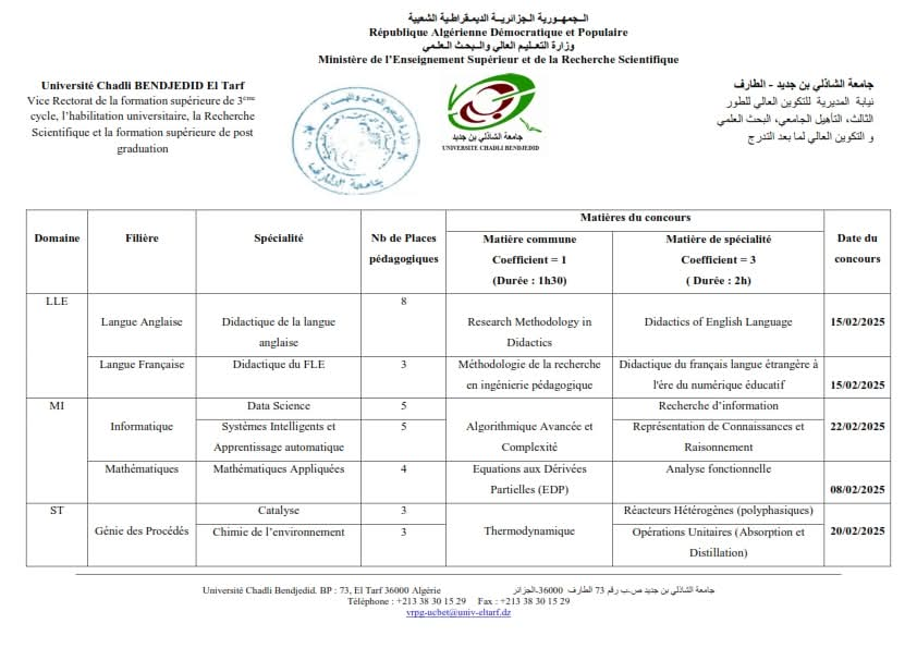 إعلان هام بخصوص مسابقة الالتحاق بالتكوين في الدكتوراه