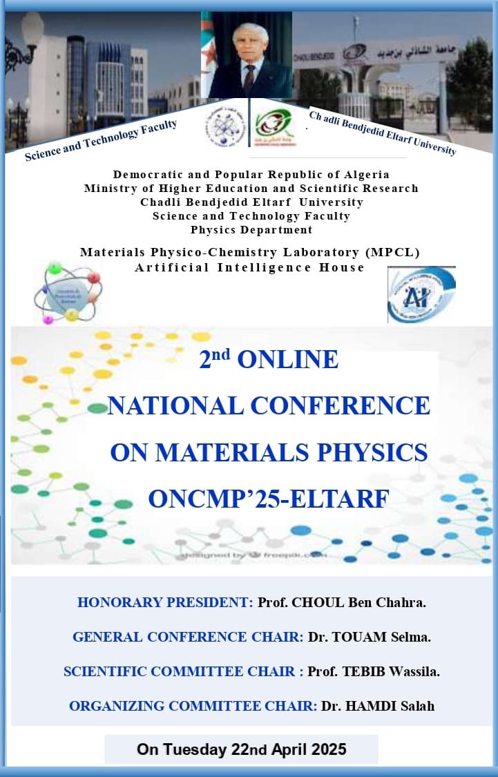 2nd ONLINE NATIONAL CONFERENCE ON MATERIALS PHYSICS ONCMP’25-ELTARF